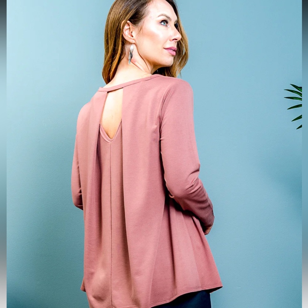NEW Mauve Keyhole Back Long Sleeve Top - Picture 2 of 4